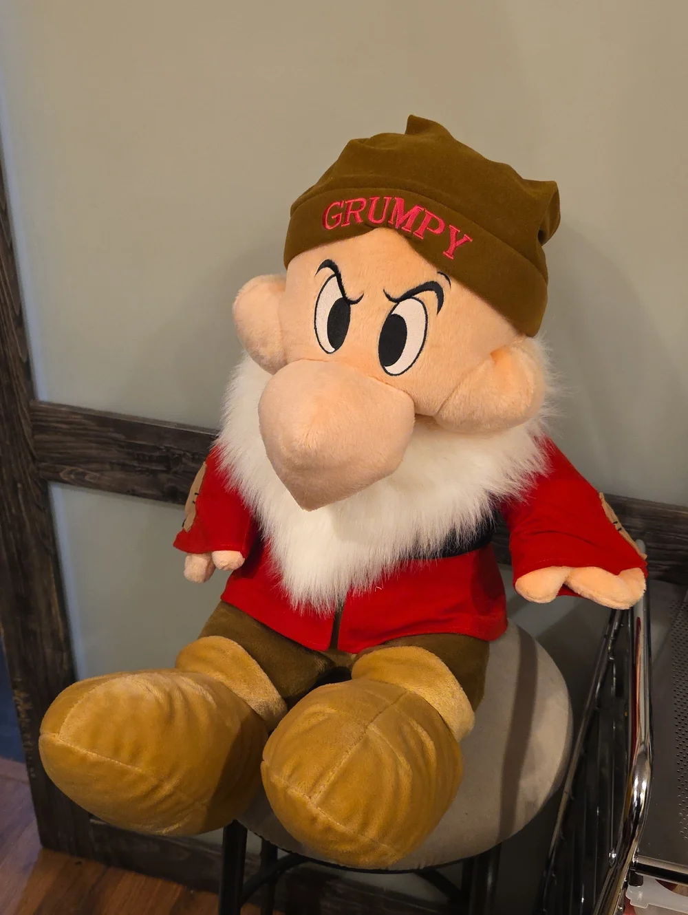 Disney Grumpy Plush with Red Hat and Brown Body